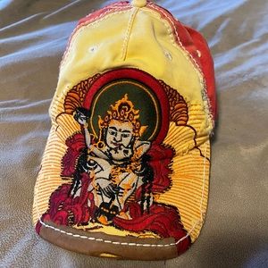 True Religion Rare Vintage Distressed OG Trucker Yellow and Red Buddha Hat